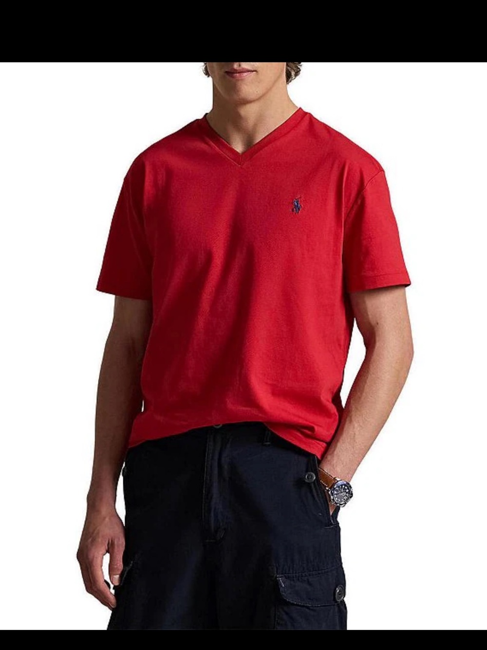 Polo by Ralph Lauren Men’s Red V-Neck Tee with Navy Pony